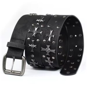 ceinture en cuir artisanale avec rivets métalliques